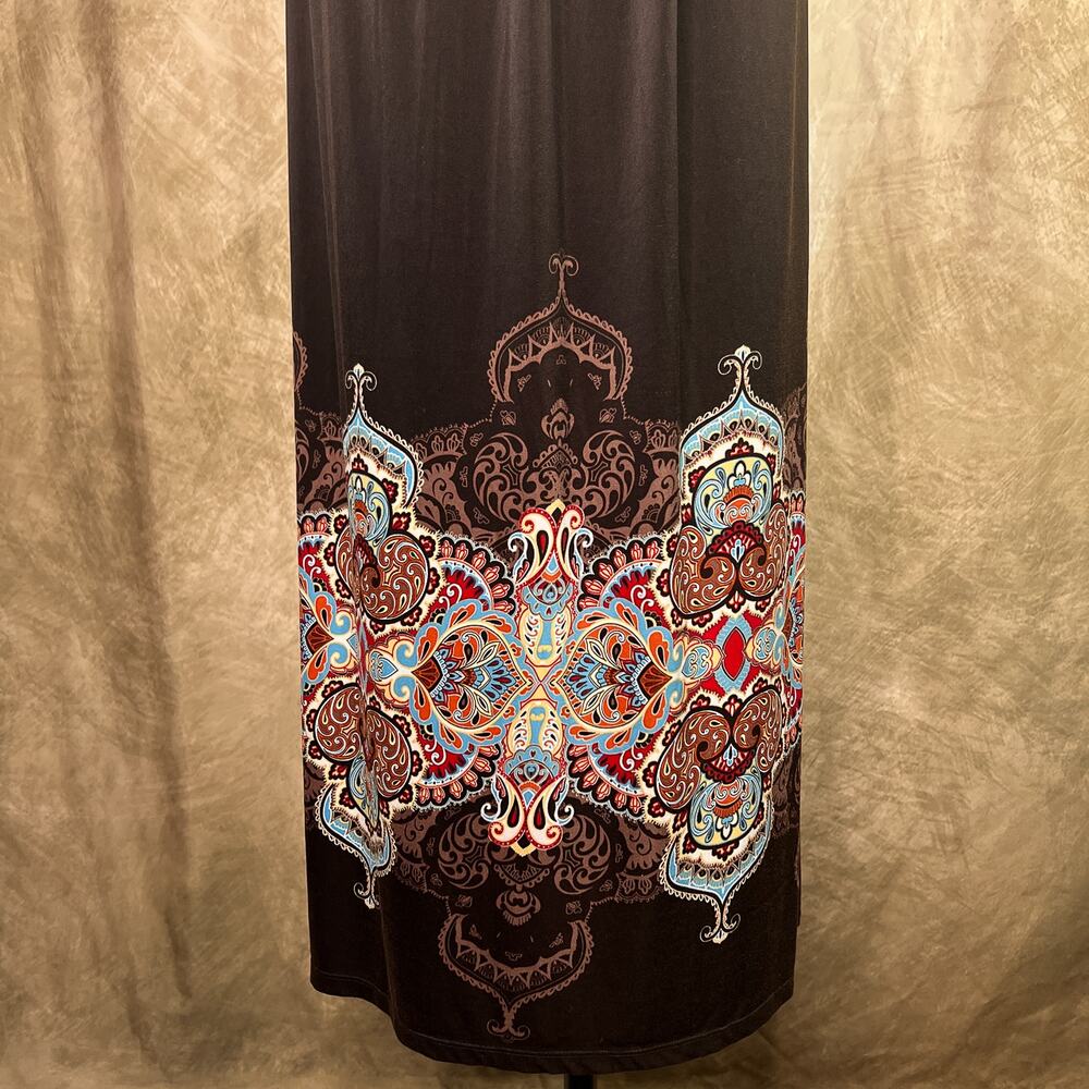 Y2K Boho Maxi Dress Paisley Brown Multicolor Sleeveless Empire Waist Summer - Picture 9 of 10